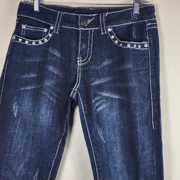 D-Fuz Jeans Women's Jr Size 7/8 Dark Wash Rhinestone Button Flap Pockets - Picture 2 of 12